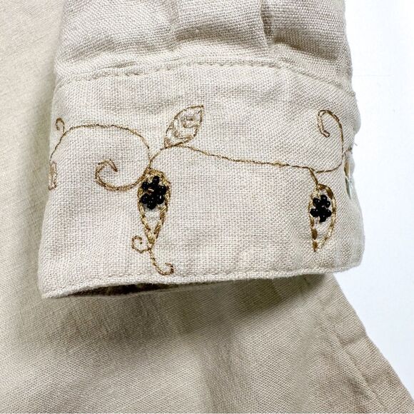 Orvis Womens Size Large Linen Blend Vintage Button Down Shirt Beaded Embroidered - Picture 7 of 11